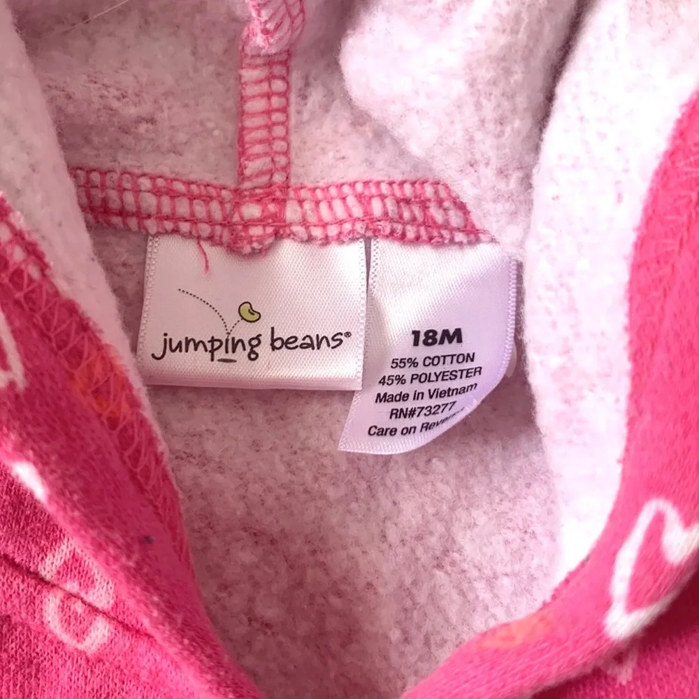 Girls 18m Pink Hoodie Sweatshirt Jacket Hearts Print Baby Toddler Jumping Beans
